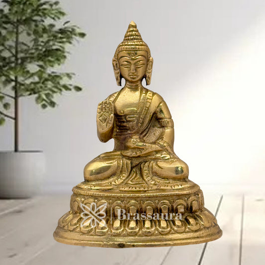 Brassaura® Brass Meditative Buddha Idol for Home Decor | Pure Superfine Brass Handcrafted Murti | Brass Statue for Home Temple, Pooja Room | Height 3.94 Inches | Weight 0.4 Kg