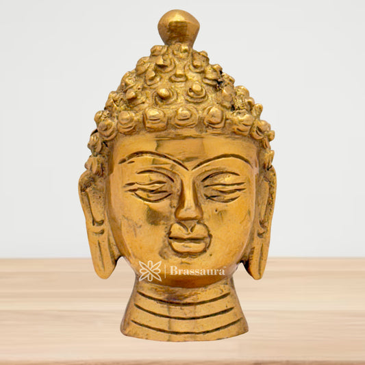Brassaura® Brass Buddha Head Idol for Home Decor | Pure Superfine Brass Handcrafted Murti | Brass Statue for Home Temple, Pooja Room | Height 3.15 Inches | Weight 0.3 Kg