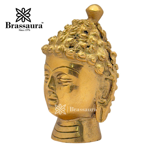 Brassaura® Brass Buddha Head Idol for Home Decor | Pure Superfine Brass Handcrafted Murti | Brass Statue for Home Temple, Pooja Room | Height 3.15 Inches | Weight 0.3 Kg