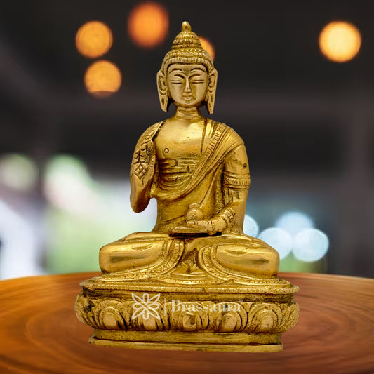 Brassaura® Brass Meditative Buddha Idol for Home Decor | Pure Superfine Brass Handcrafted Murti | Brass Statue for Home Temple, Pooja Room | Height 5.12 Inches | Weight 0.7 Kg