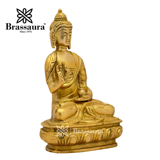 Brassaura® Brass Meditative Buddha Idol for Home Decor | Pure Superfine Brass Handcrafted Murti | Brass Statue for Home Temple, Pooja Room | Height 5.12 Inches | Weight 0.7 Kg