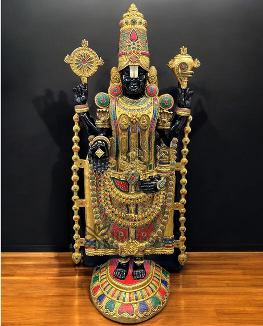 Brassaura™ Grand Brass Lord Venkateshwara Statue with Stonework – 69 Inches, 110 Kgs