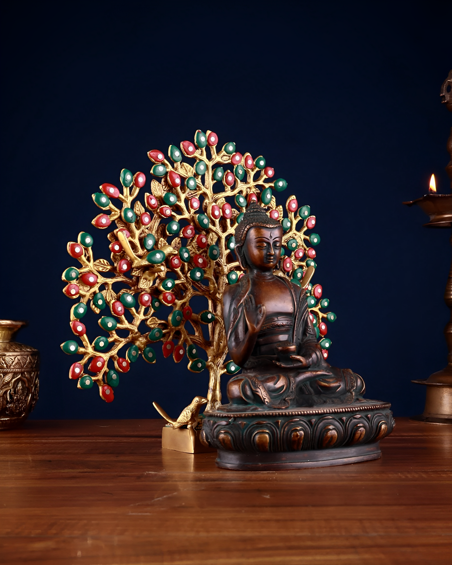 Brass Tree Blessing Buddha Statue Weight 4.25 kg