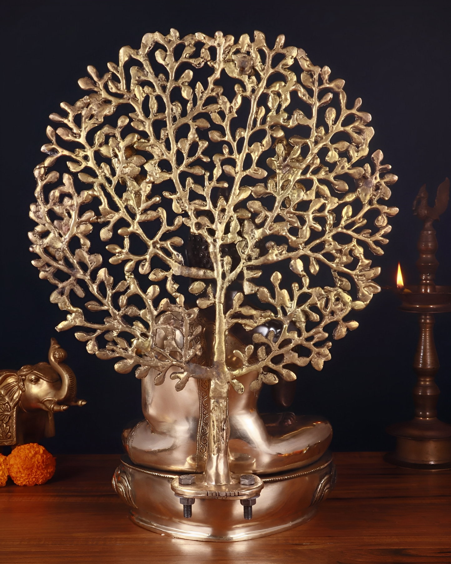 Brass Blessing Buddha Tree Statue Weight 11.98 kg & Height 14.5 Inch