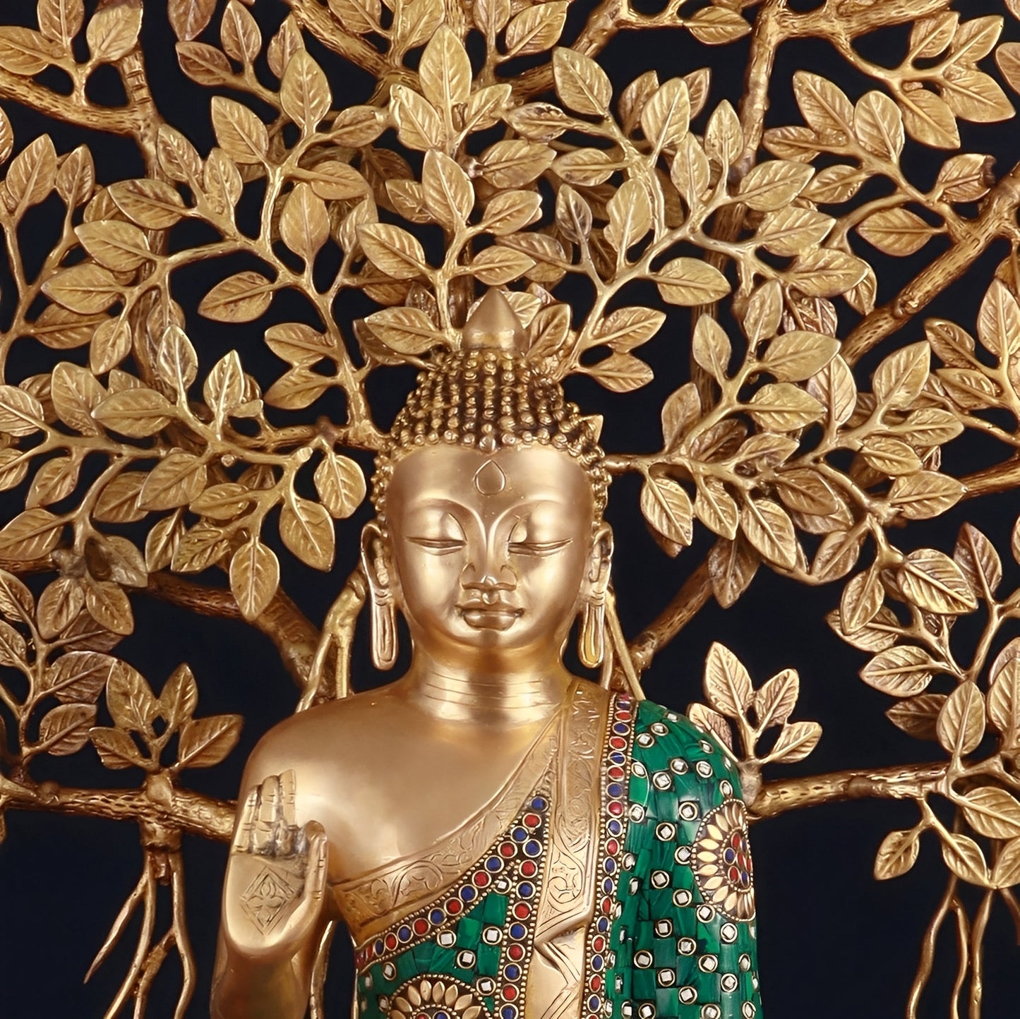 Brass Gem Stone Work Blessing Buddha Statue Weight 8 kg Kalpavriksha Tree 18 kg