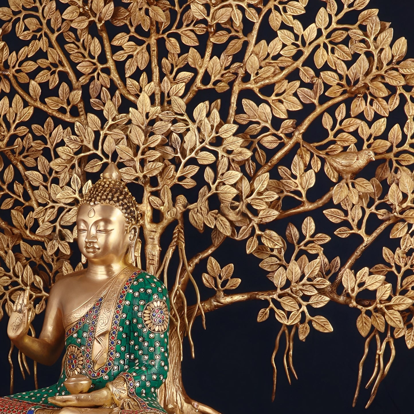 Brass Gem Stone Work Blessing Buddha Statue Weight 8 kg Kalpavriksha Tree 18 kg