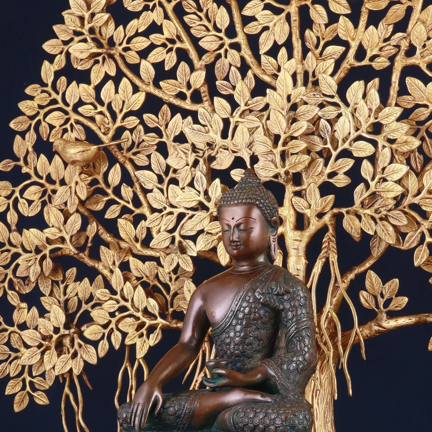 Brass Bhumisprasa Buddha Statue Weight 6.8 kg Kalpavriksha Tree Weight 18 kg