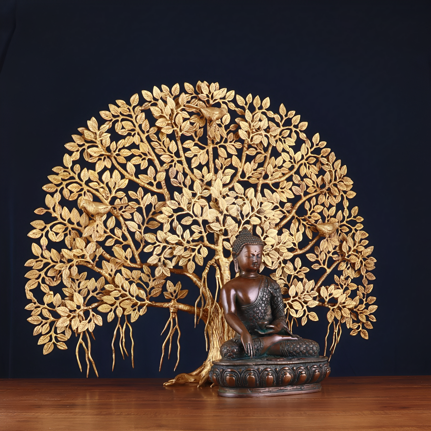 Brass Bhumisprasa Buddha Statue Weight 6.8 kg Kalpavriksha Tree Weight 18 kg