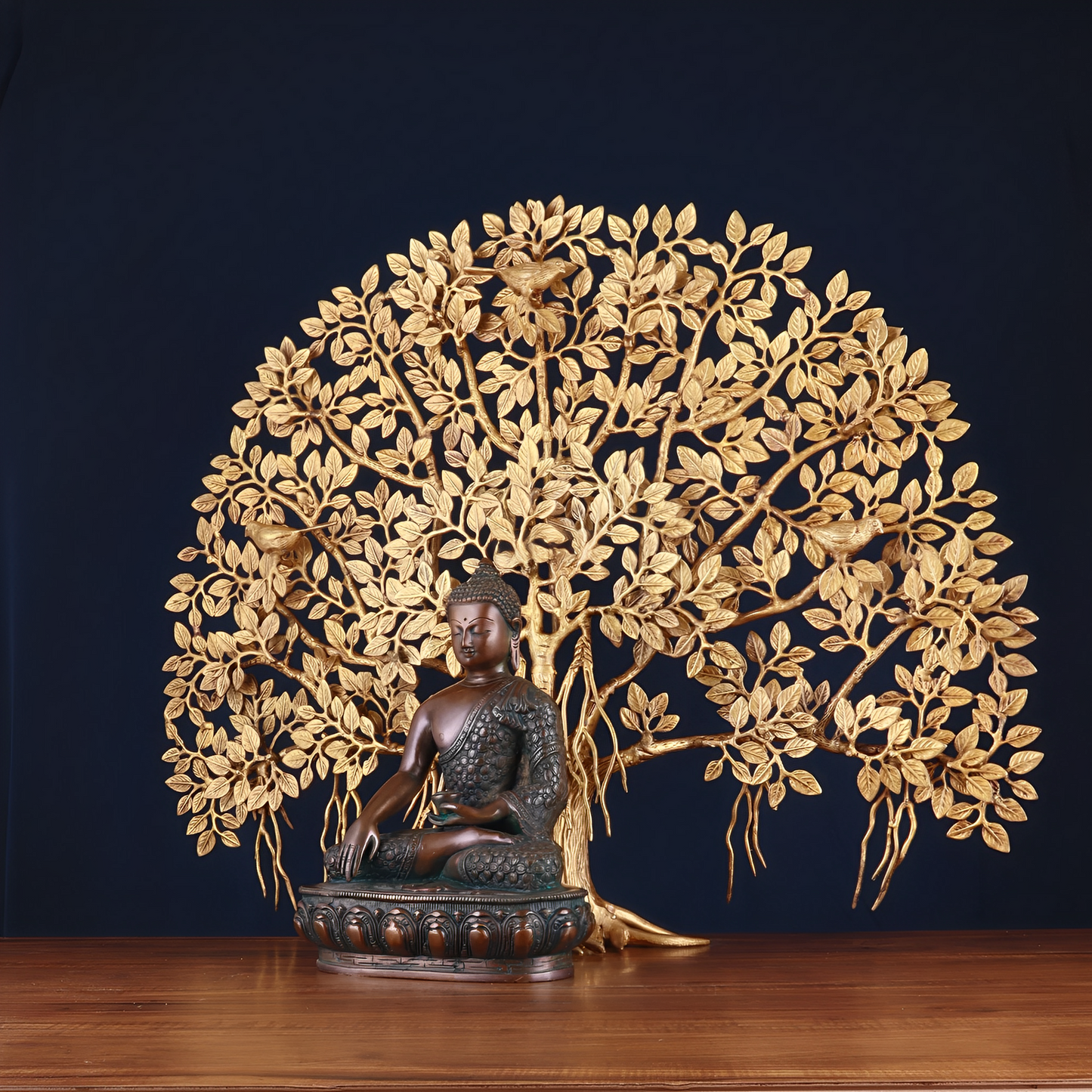 Brass Bhumisprasa Buddha Statue Weight 6.8 kg Kalpavriksha Tree Weight 18 kg