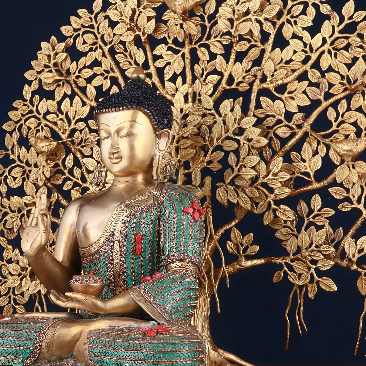 Brass Gem Stone Work Blessing Buddha Statue Weight 20 kg & Kalpavriksha Tree 18 kg