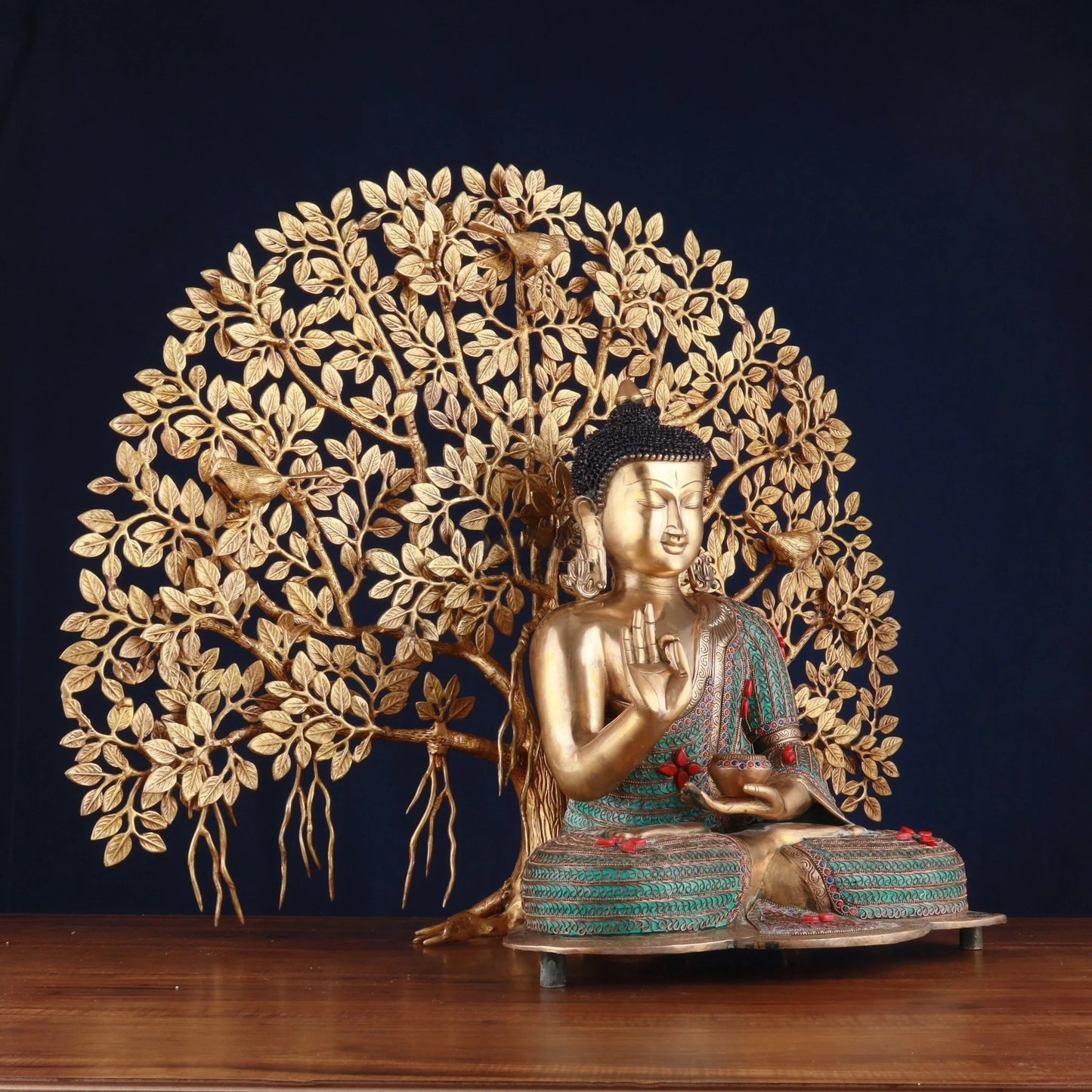 Brass Gem Stone Work Blessing Buddha Statue Weight 20 kg & Kalpavriksha Tree 18 kg