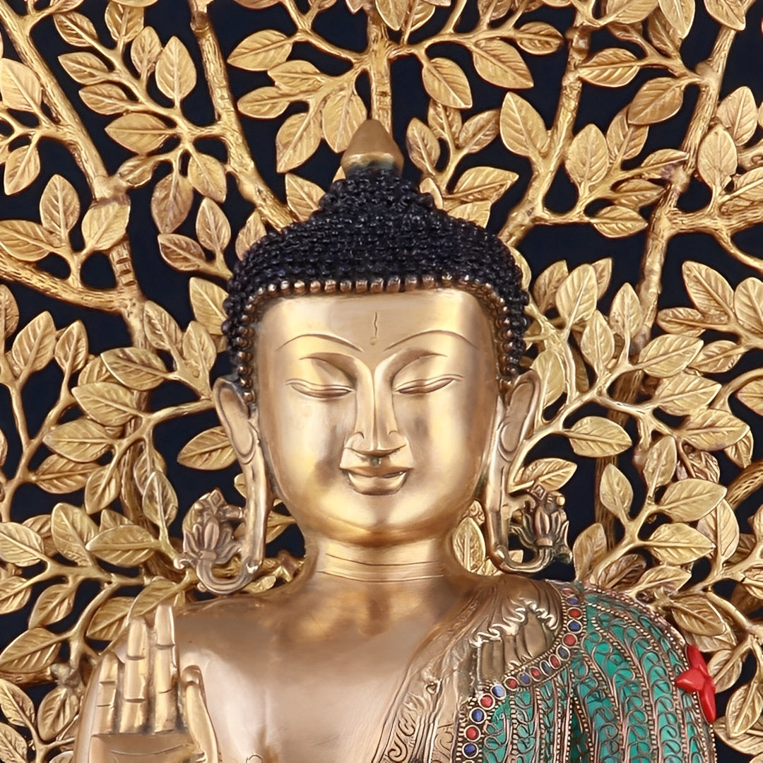 Brass Gem Stone Work Blessing Buddha Statue Weight 20 kg & Kalpavriksha Tree 18 kg