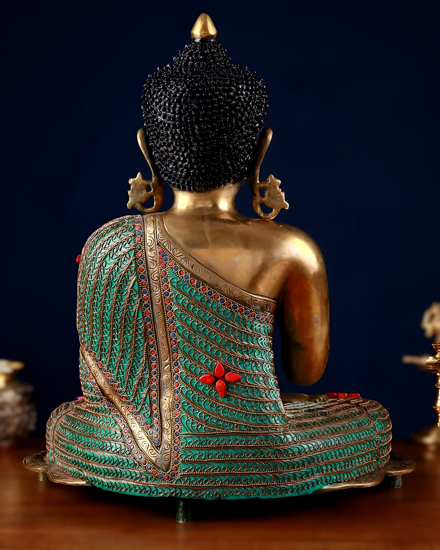 Brass Gem Stone Work Blessing Buddha Statue Weight 20 kg & Height 20 Inch