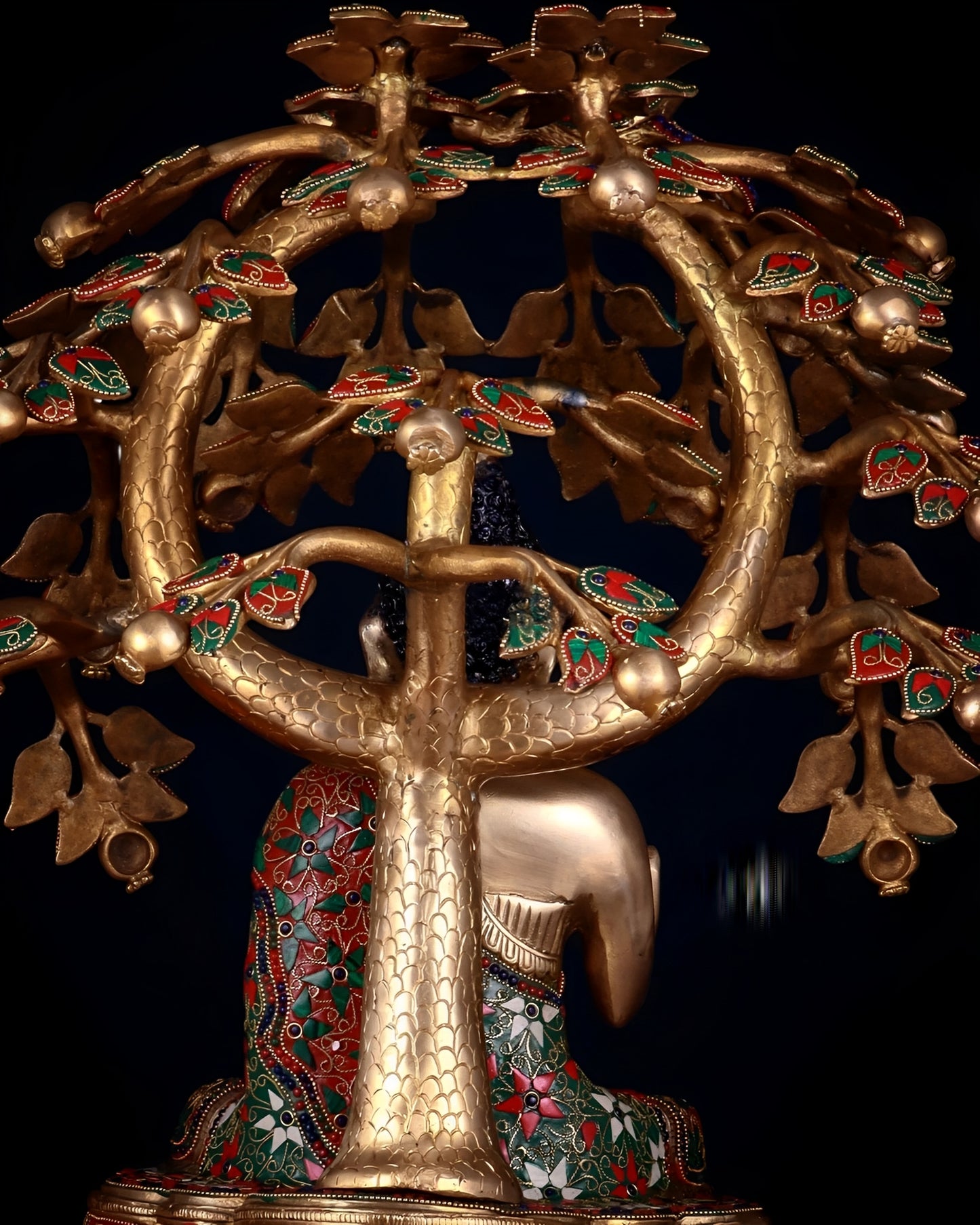 Brass Gem Stone Work Antique Blessing Buddha Tree Statue Weight 22.96 kg & Height 19.5 Inch