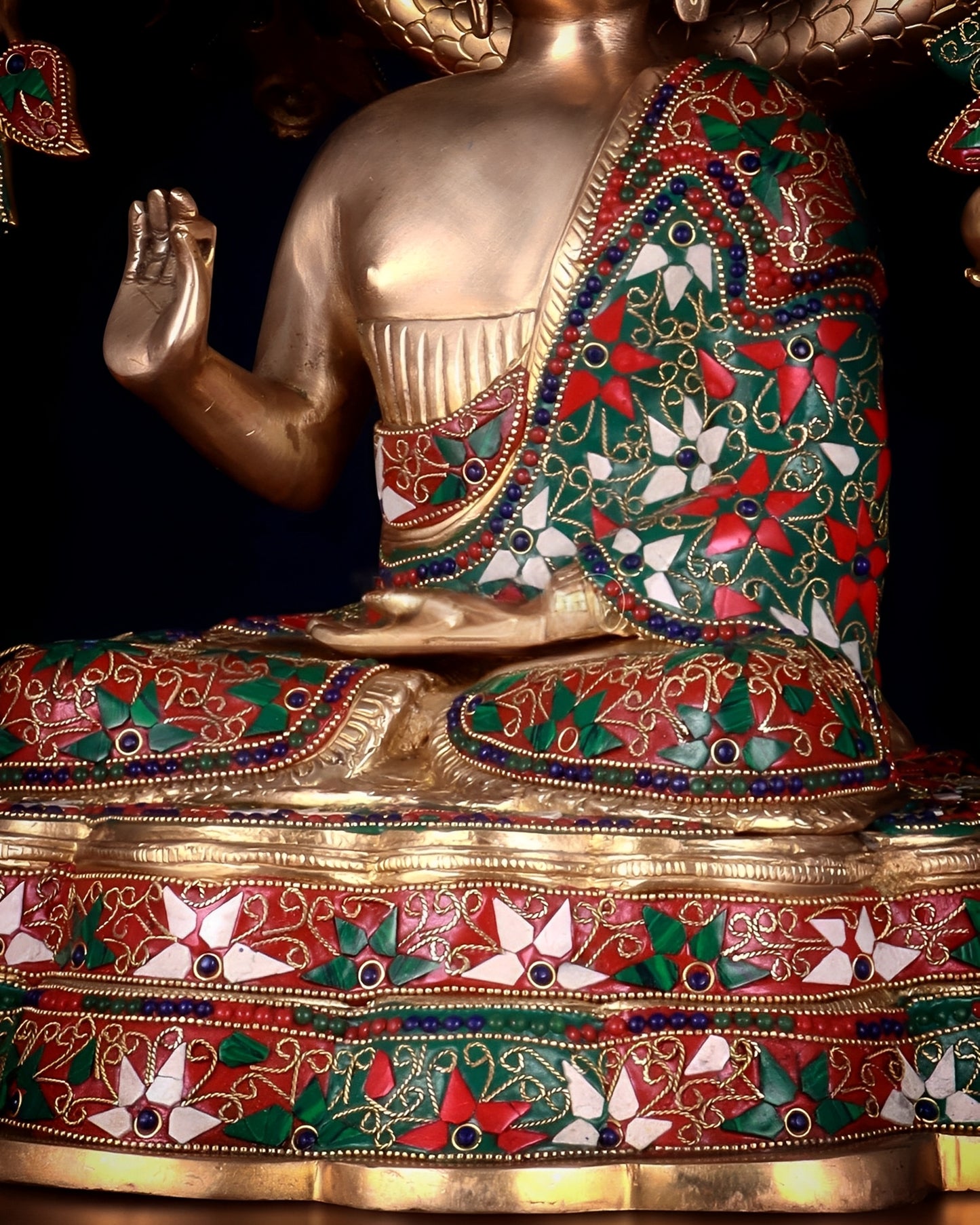 Brass Gem Stone Work Antique Blessing Buddha Tree Statue Weight 22.96 kg & Height 19.5 Inch