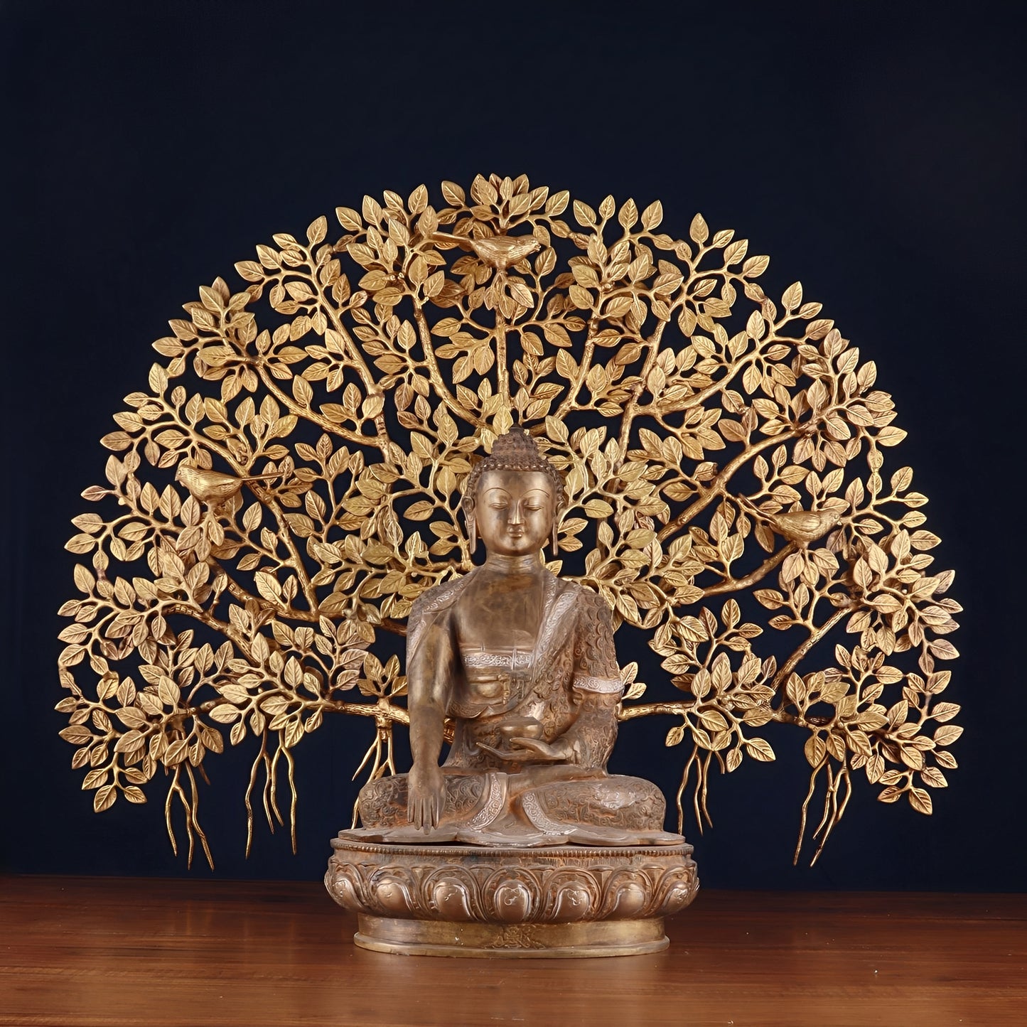 Brass Bhumisprasa Buddha Statue Weight 12 kg Kalpavriksha Tree Weight 18 kg