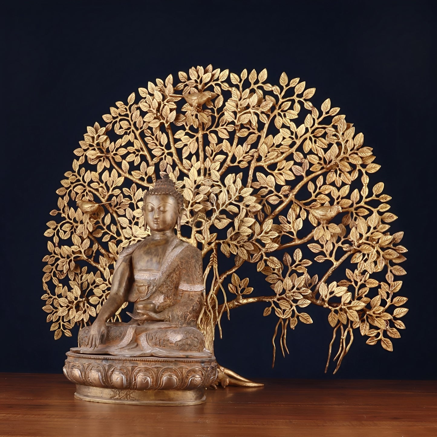 Brass Bhumisprasa Buddha Statue Weight 12 kg Kalpavriksha Tree Weight 18 kg