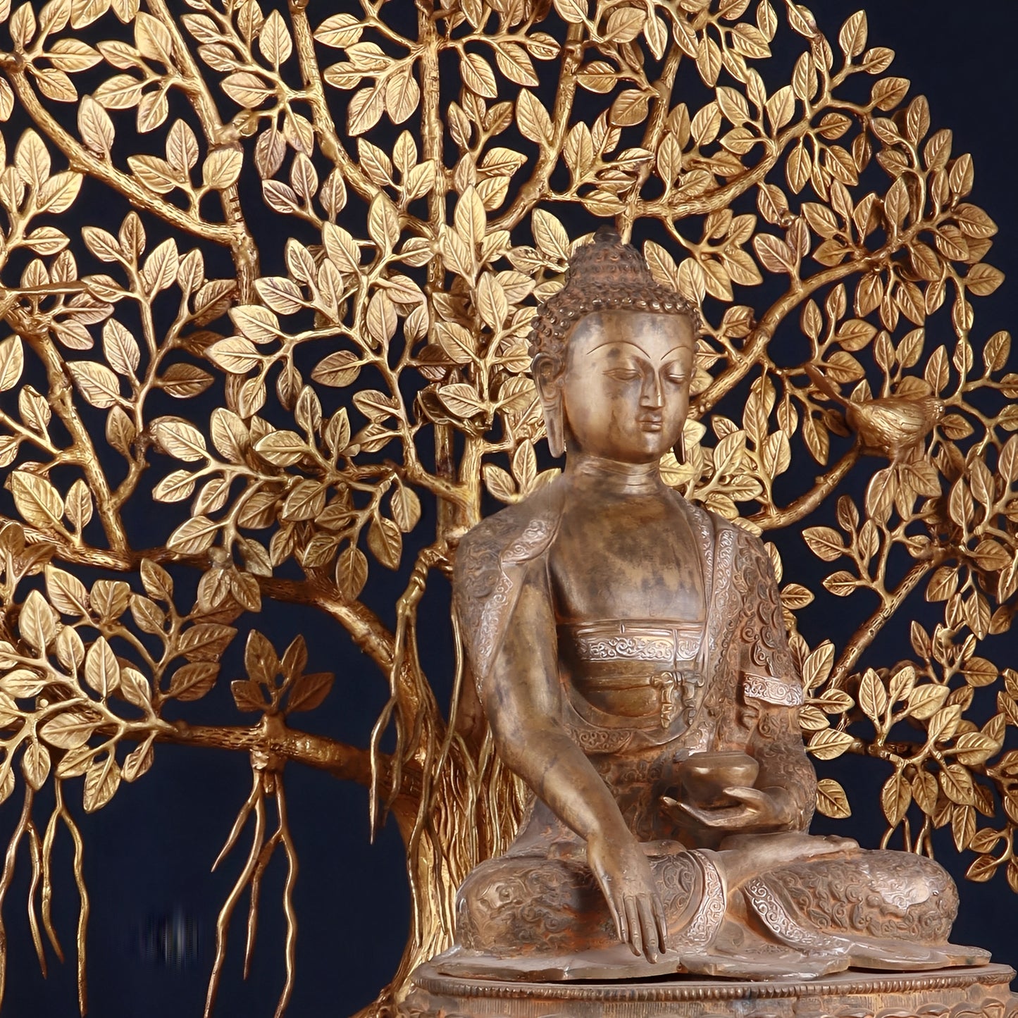 Brass Bhumisprasa Buddha Statue Weight 12 kg Kalpavriksha Tree Weight 18 kg