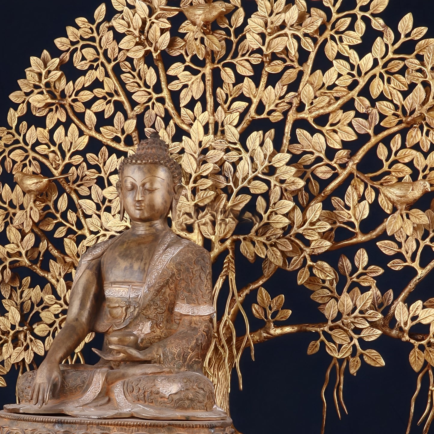 Brass Bhumisprasa Buddha Statue Weight 12 kg Kalpavriksha Tree Weight 18 kg