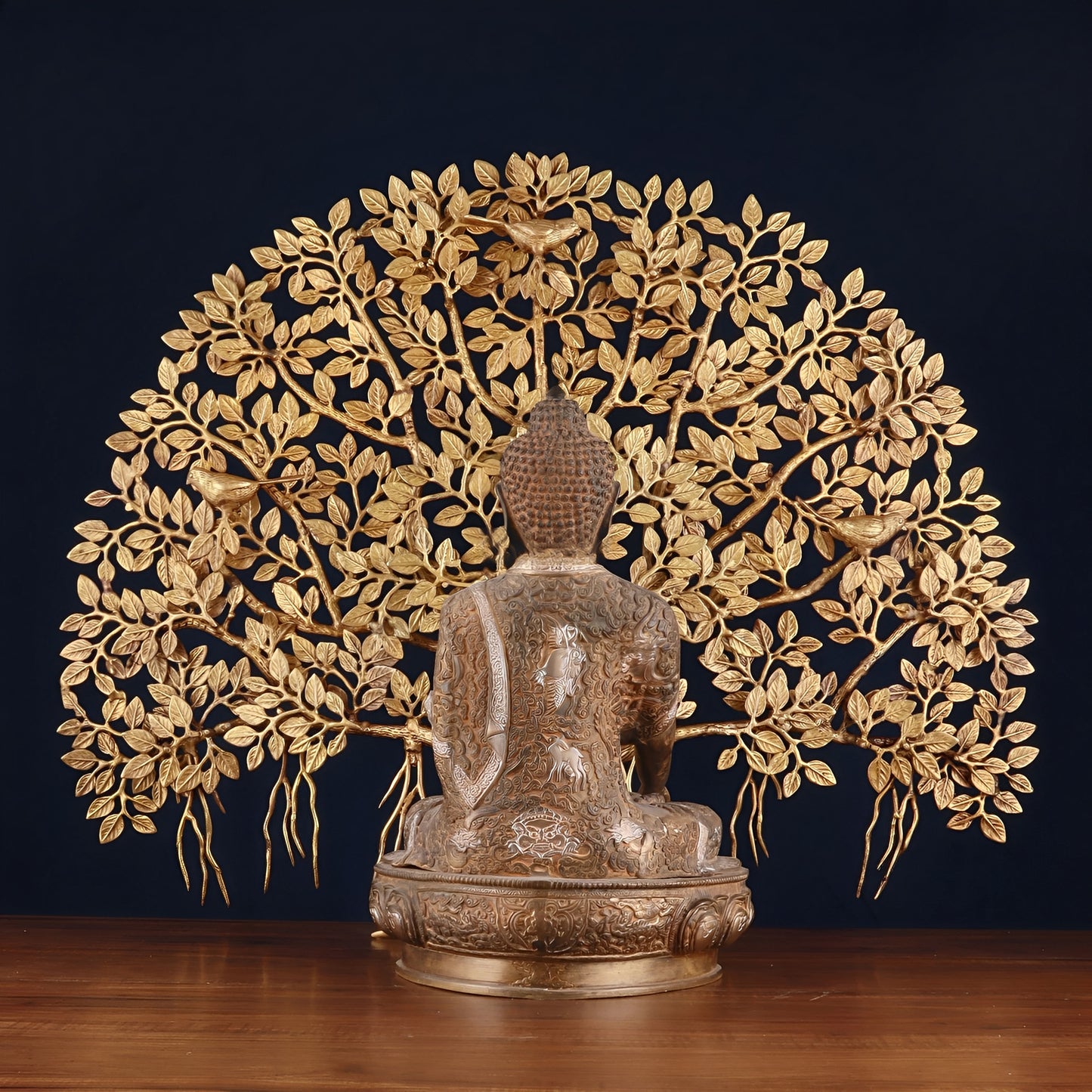 Brass Bhumisprasa Buddha Statue Weight 12 kg Kalpavriksha Tree Weight 18 kg