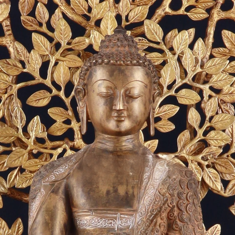 Brass Bhumisprasa Buddha Statue Weight 12 kg Kalpavriksha Tree Weight 18 kg