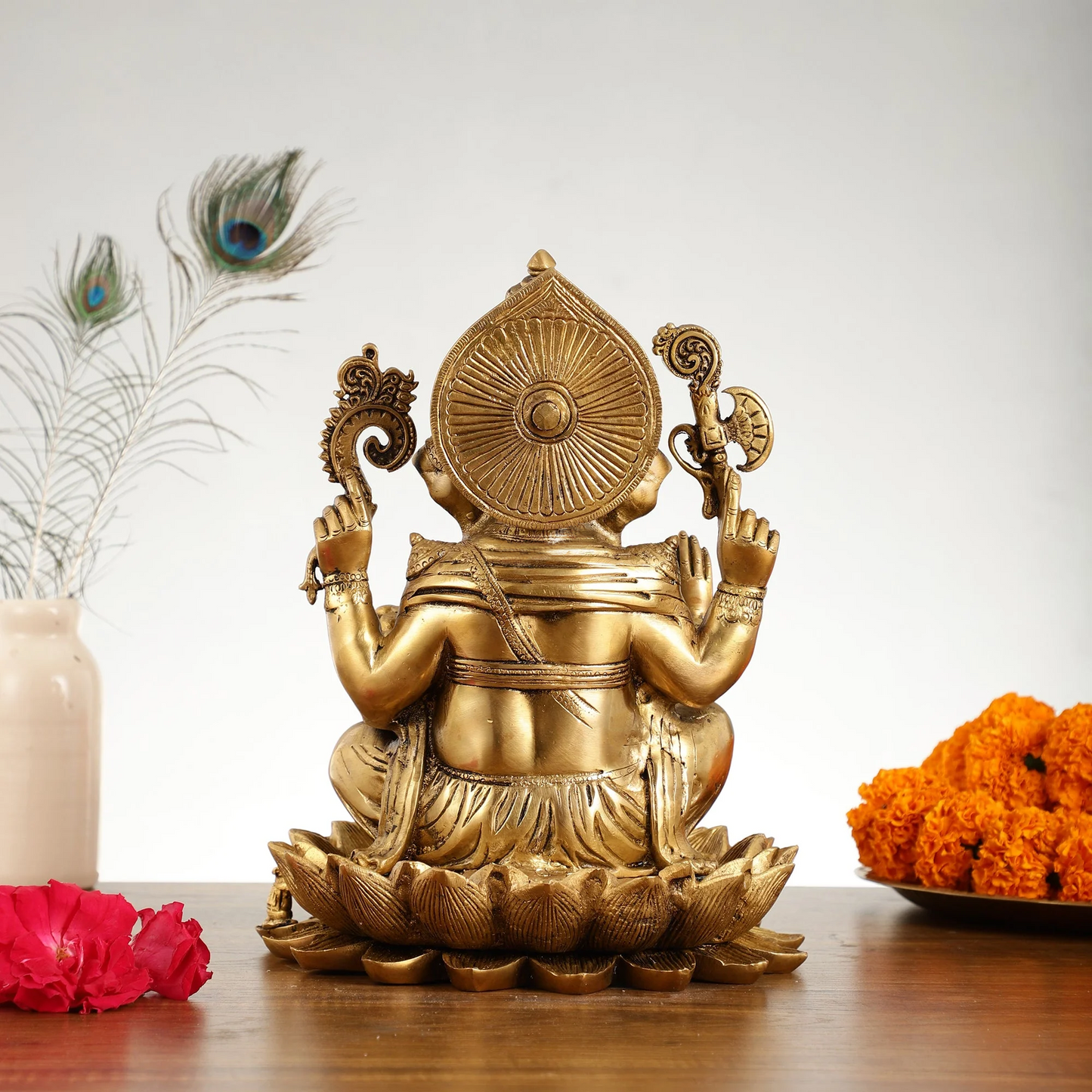 Brassaura™ Brass Handcrafted Ganapati Statue | Seated on Lotus | Height 12 Inches & Weight 9 Kgs