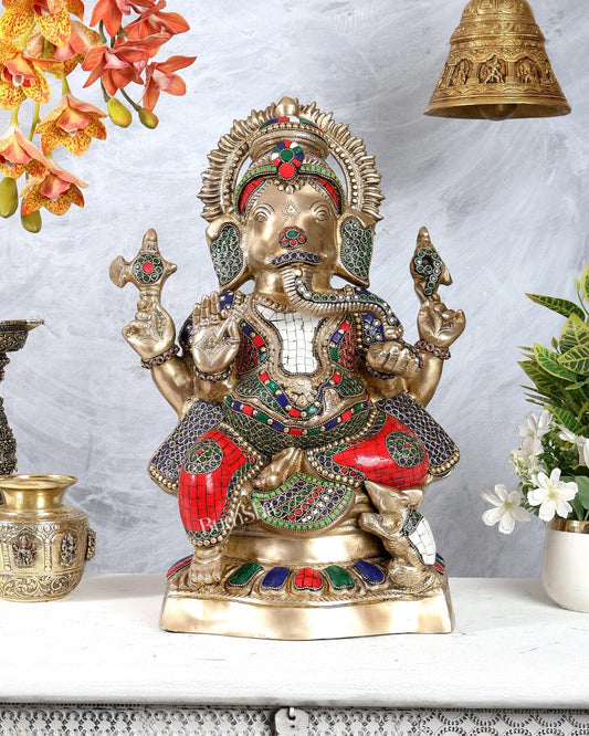 Brassaura® Brass Ganesha Lakshmi Saraswati Trio Set | Height 18 Inches