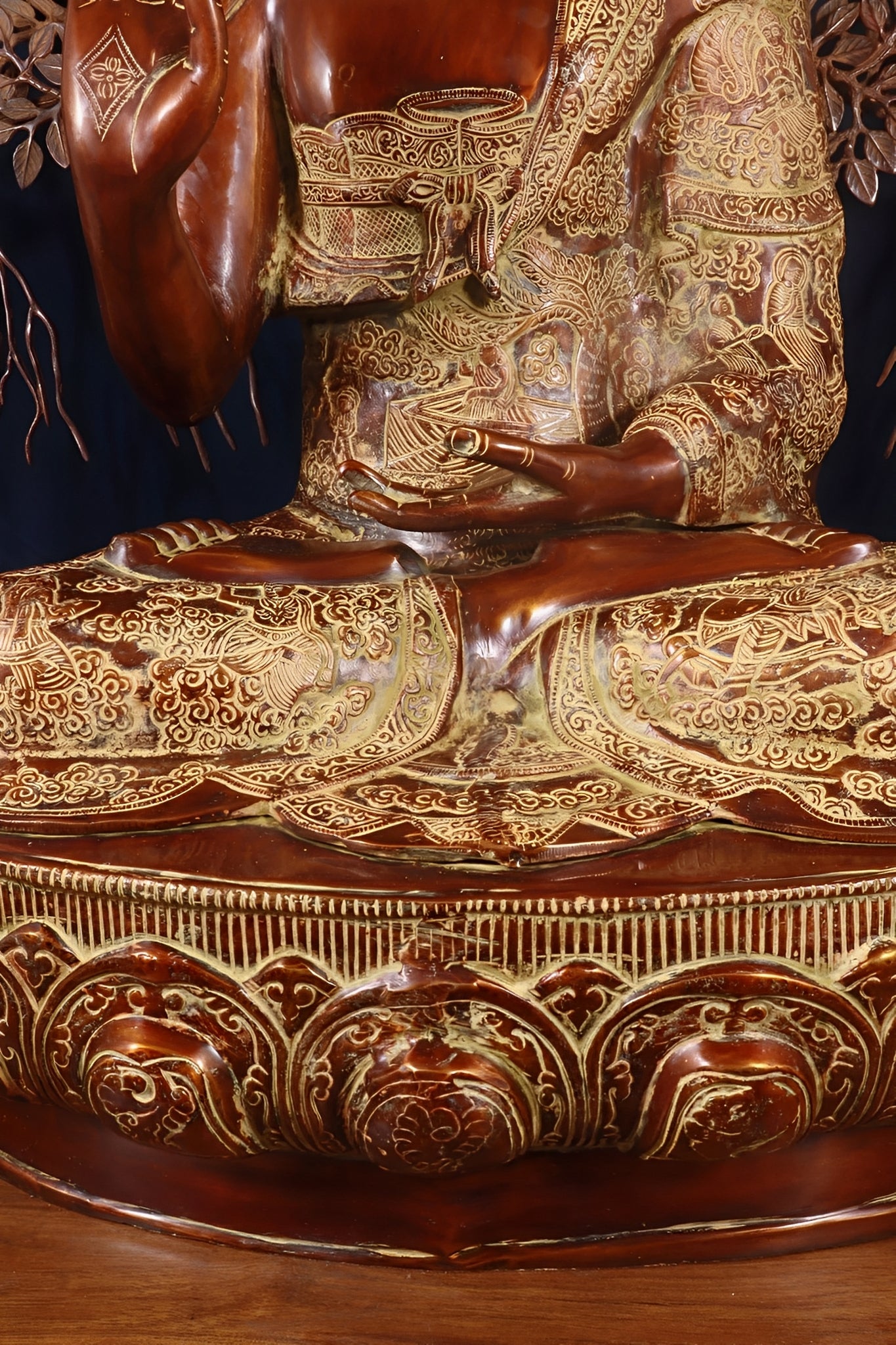 Brass Blessing Buddha Tree Statue Weight 67 kg & Height 43.5 Inch