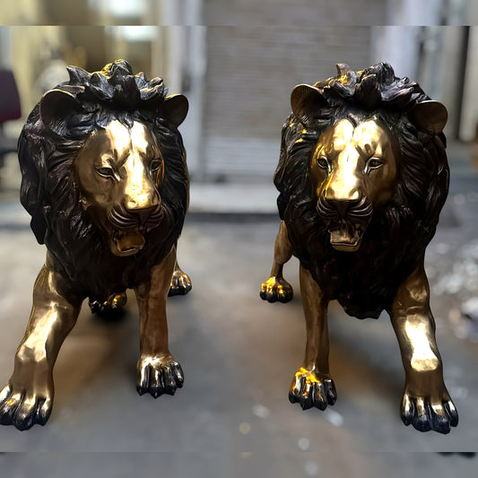 Brassaura™ Majestic Brass Lion Sculpture Pair – Height 48" | Total Weight 400 Kgs