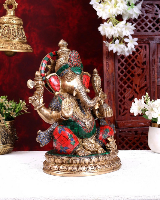 ब्रासोरा® वृंदावन वेणुगोपाल कृष्ण पीतल की प्रतिमा मोर के साथ | एंटीक नीला और सुनहरा रंग | ऊँचाई 20 इंच