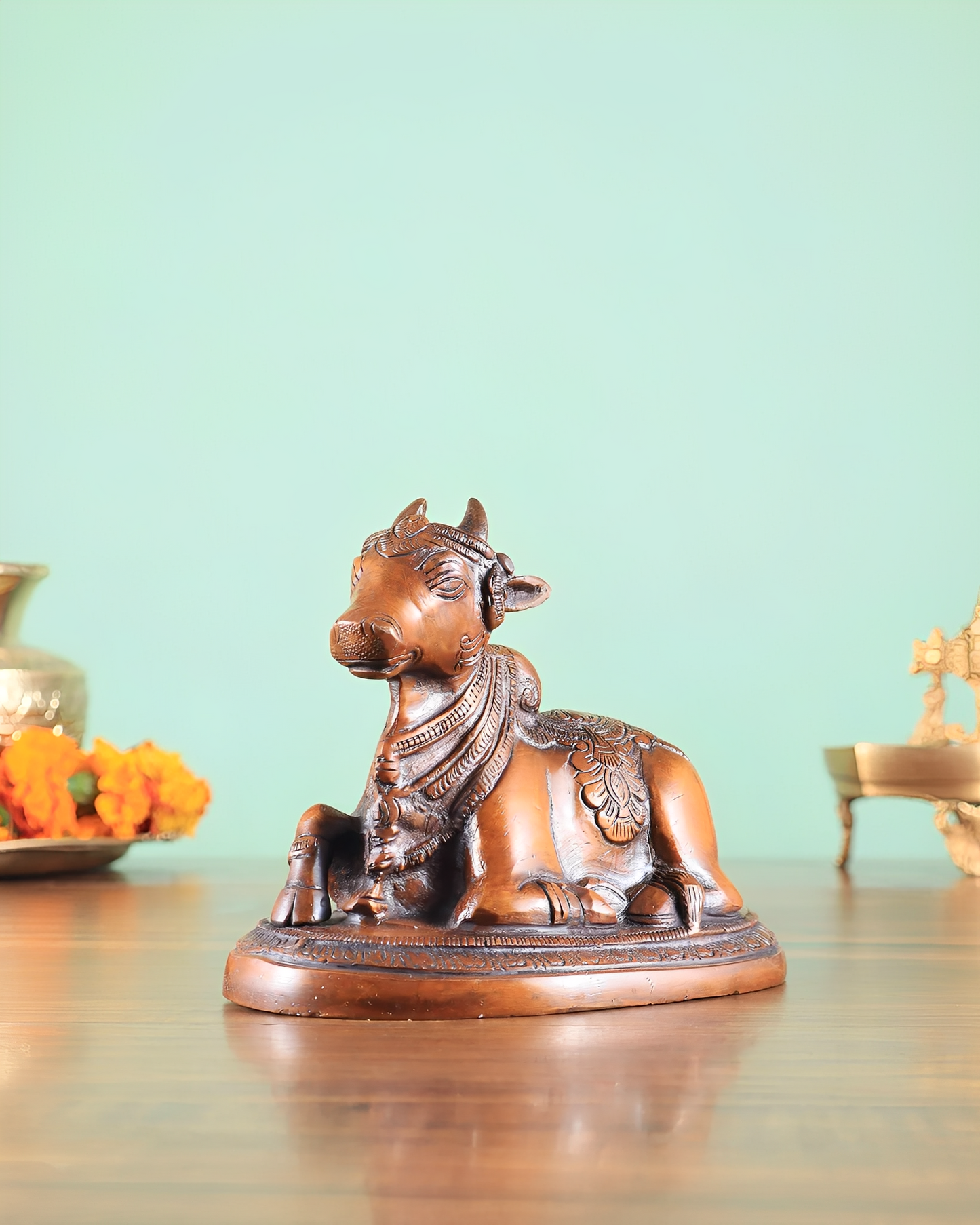 Brassaura™ Brass Superfine Nandi Bull Idol – Copper Tone | Height 4.5" & Weight 1.5 Kgs