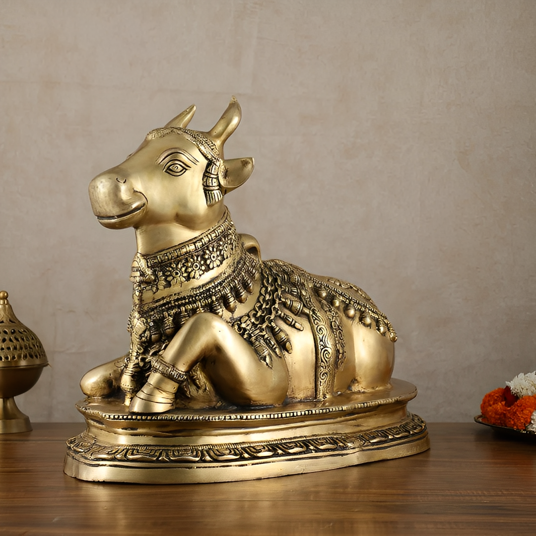 Brassaura™ Brass Nandi Sculpture in Antique Vintage Tone – Height 16.5 Inches & Weight 19.5 Kgs | Spiritual Home & Temple Décor
