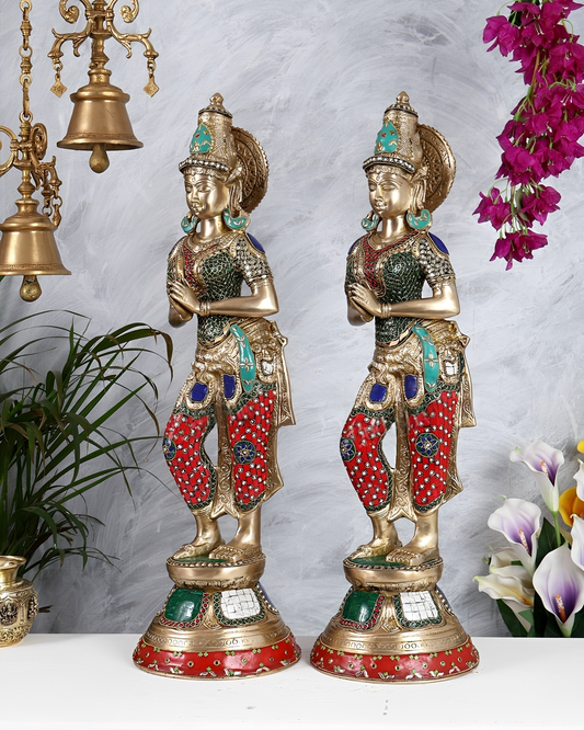 Brassaura® Brass Namaste Lady Statue Pair | Height 28.54 Inches