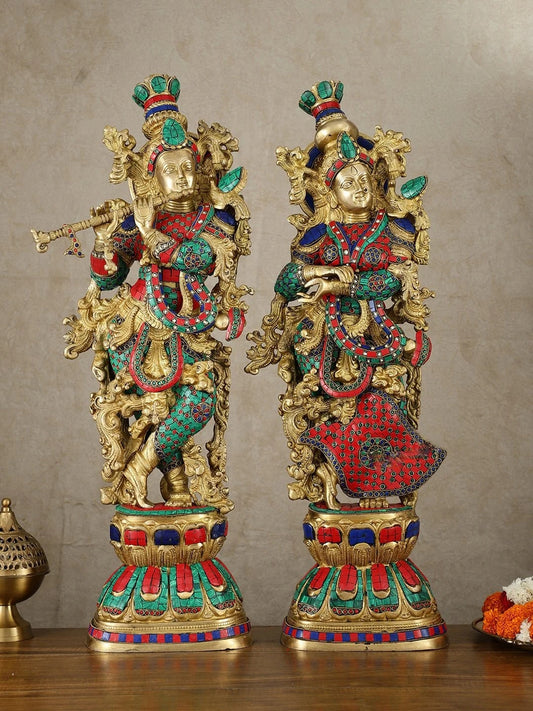 Brassaura™ Handmade Radhakrishna Idol Set – 30" Height | 35 kg – Symbol of Divine Love for Home Décor & Gifting