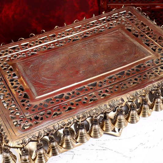 Brassaura® Pure Superfine Brass Handcrafted Pooja Chowki | Ornate Brass Temple Platform for Home Temple, Pooja Room & Mandir Décor | 5 Inches, 15.94 Kg