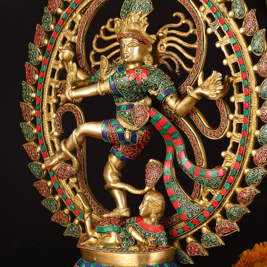 Brassaura™ Superfine Brass Lord Shiva Nataraja Statue with Meenakari Work | Handcrafted Spiritual Showpiece | Weight 12 Kgs | Height 21 Inches