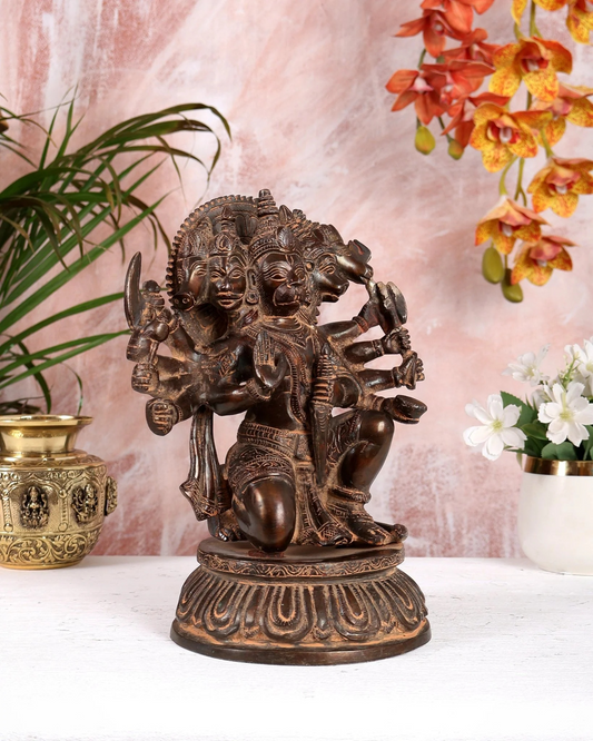 Brassaura® Brass Panchmukhi Hanuman Statue | Height 10 Inches