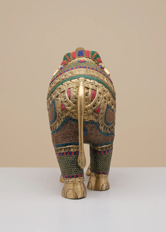 Brassaura® Decorative Brass Elephant Statue with Inlay Work | Pure Brass | Height 29 Inches & Weight 35 kgs