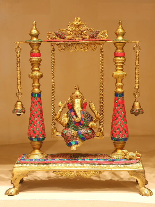 Brassaura™ झूले पर भगवान गणेश | ऊंचाई 16 इंच और वजन 6.90 किलोग्राम