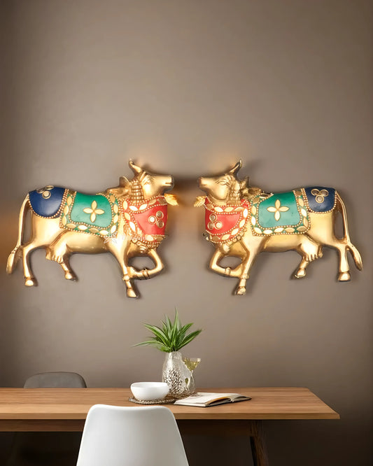 Brassaura™ Brass Kamdhenu Cow Pair | 5 Inches Height | 1.1 Kg Weight (Pair) | Symbol of Prosperity & Abundance