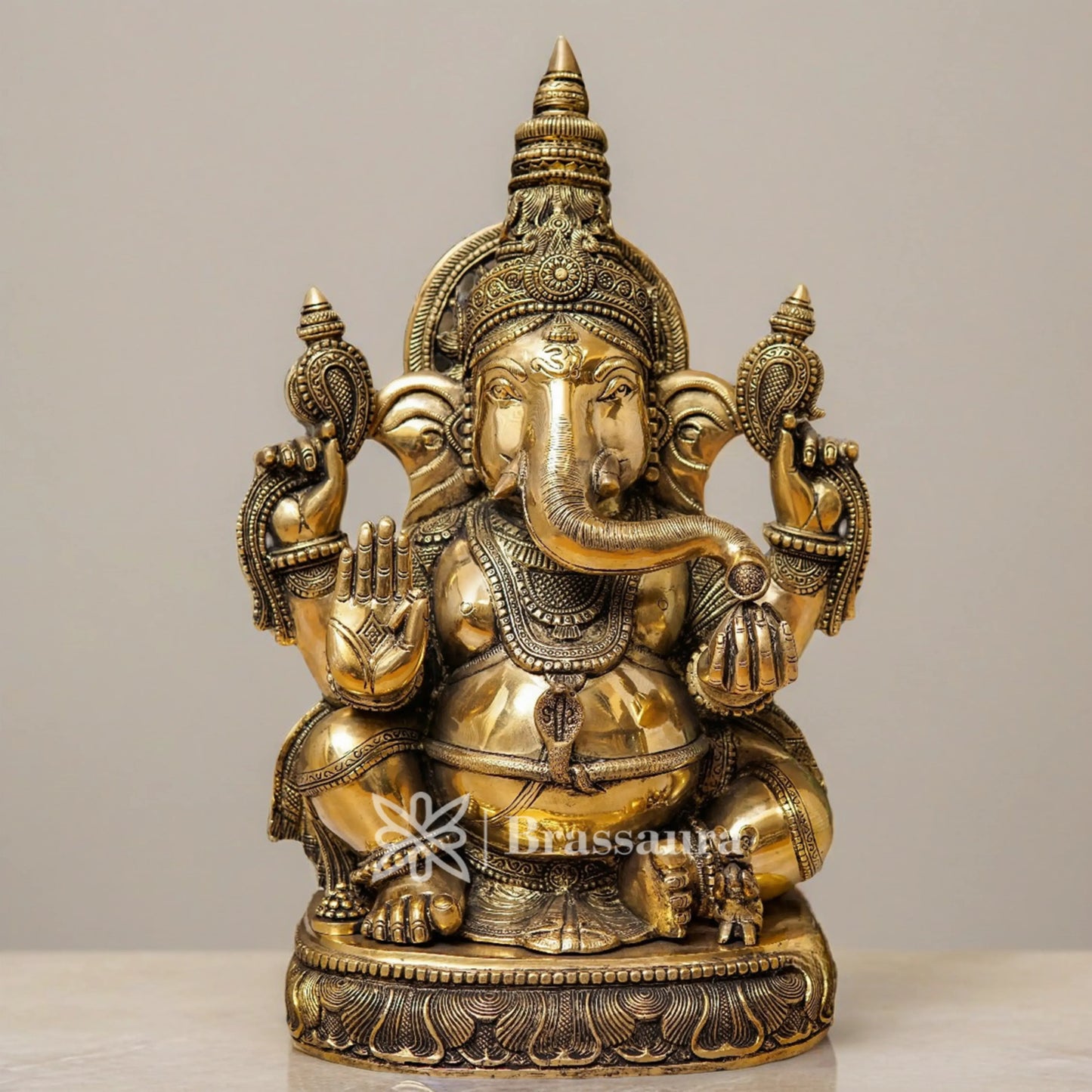 Brassaura™ Brass Ganesha Idol for Home and Decor | Weight 23 Kgs | Height 20 Inches