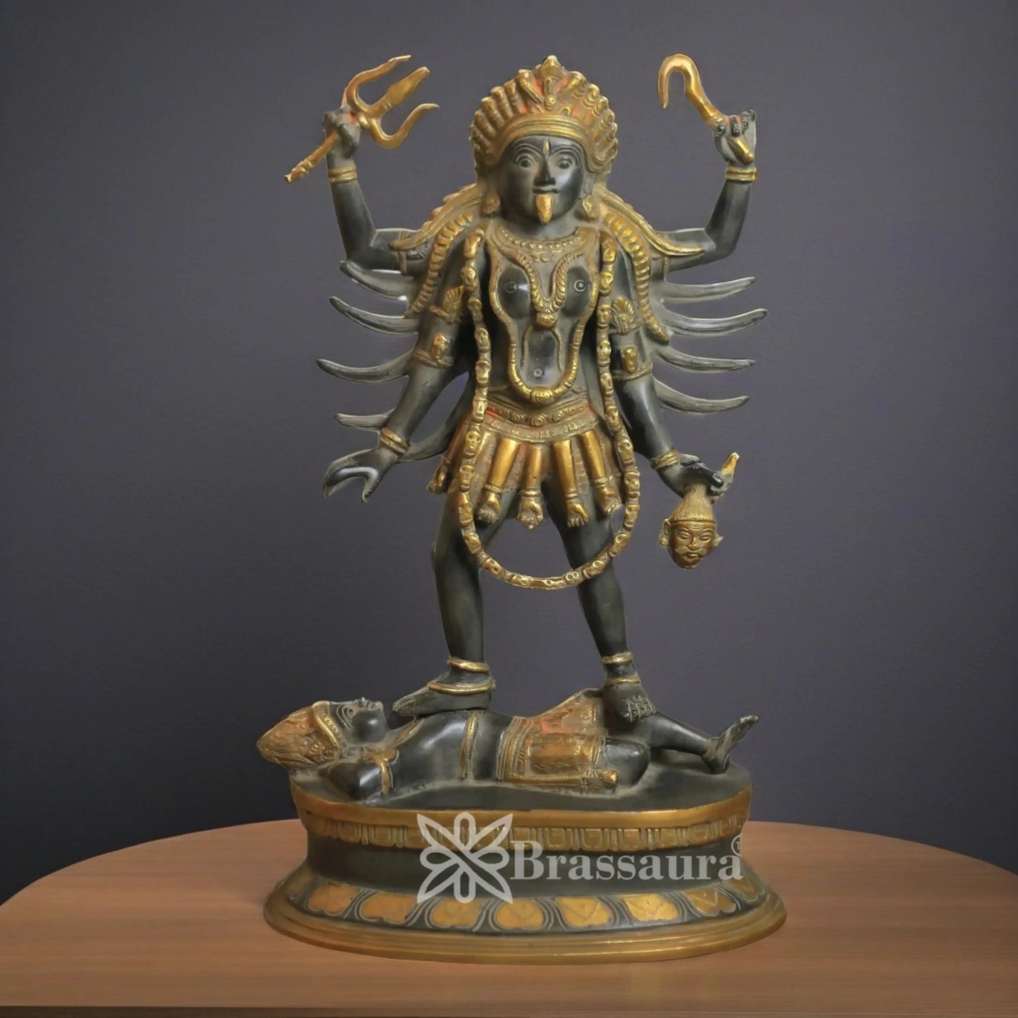 Brassaura™ Artistic Brass Kali Maa Idol – Height 18.75 Inches & Weight 10.04 Kgs | Home & Temple Décor