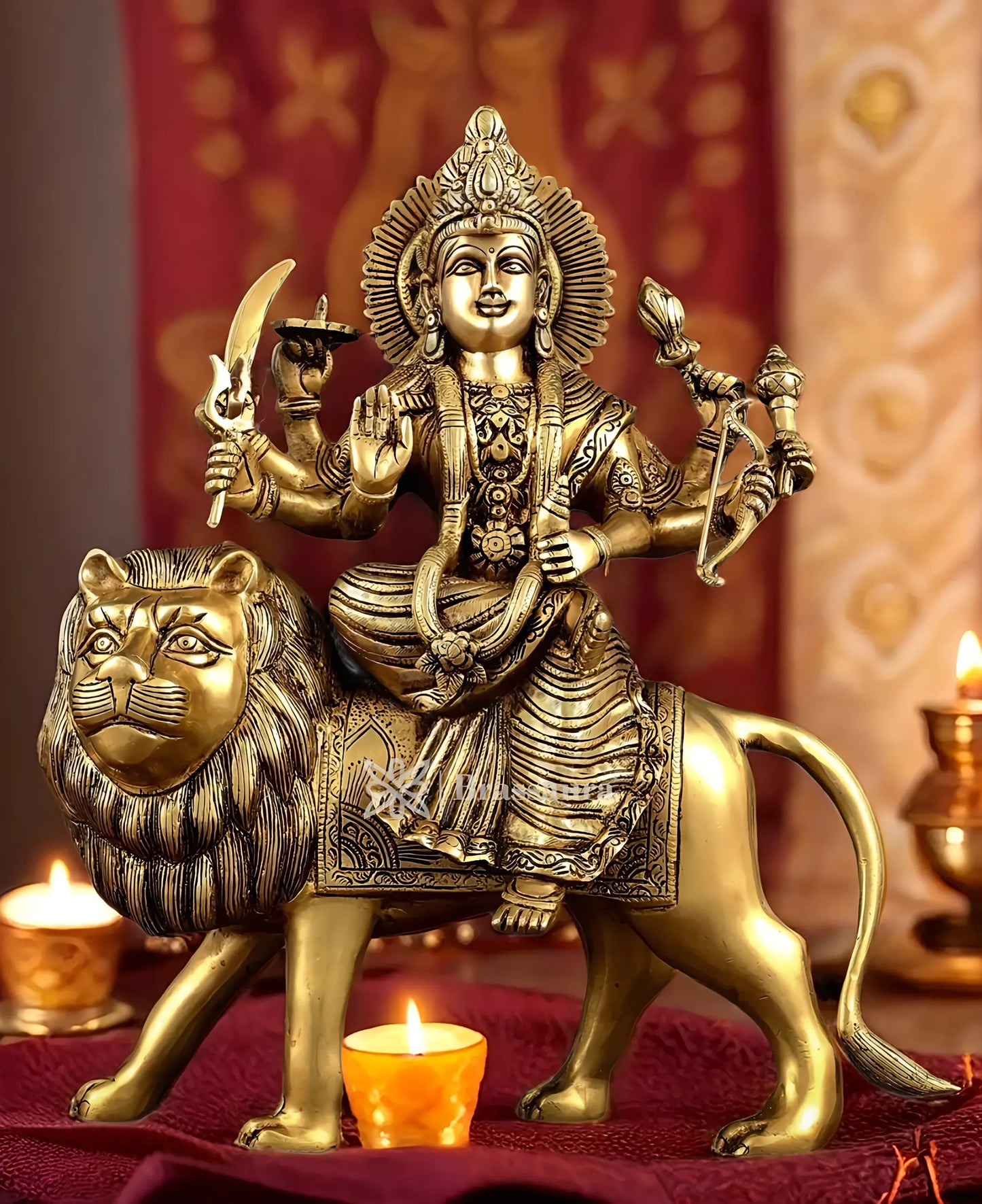 Brassaura™ Superfine Brass Sherawali Mata (Goddess Durga) Idol – 12kg, 17-Inch – Handcrafted Statue with Antique Finish for Spiritual Décor