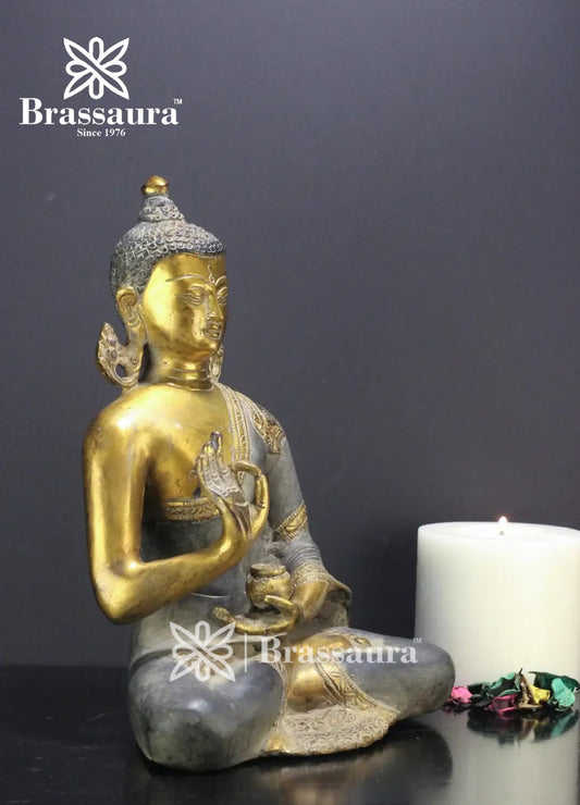 Brass Buddha For Home And Décor Weight 2.5 kg Height 9 Inch