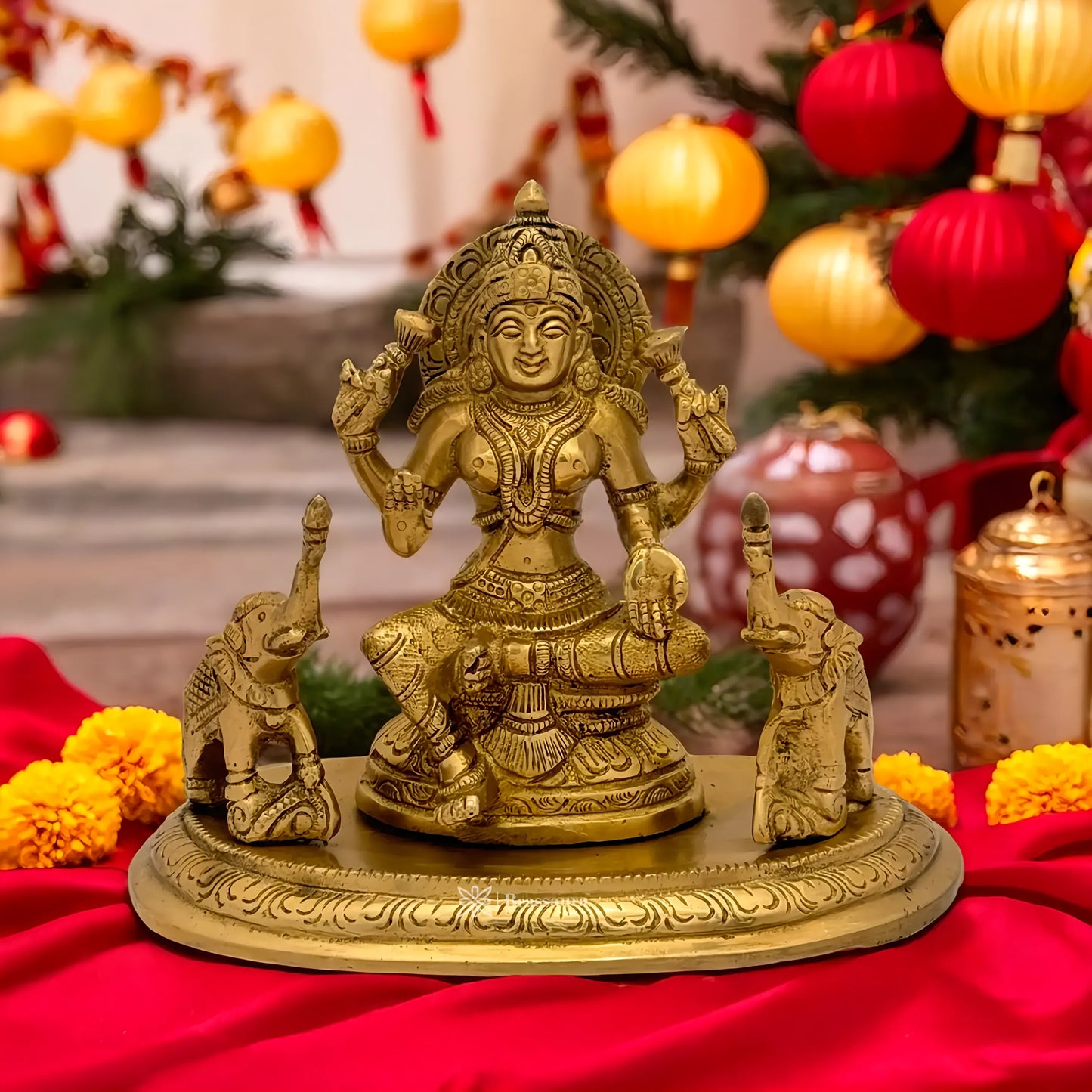 Brassaura™ Handcrafted Brass Laxmi Idol – Height 6 Inches & Weight 1.63 Kgs | Devotional Statue