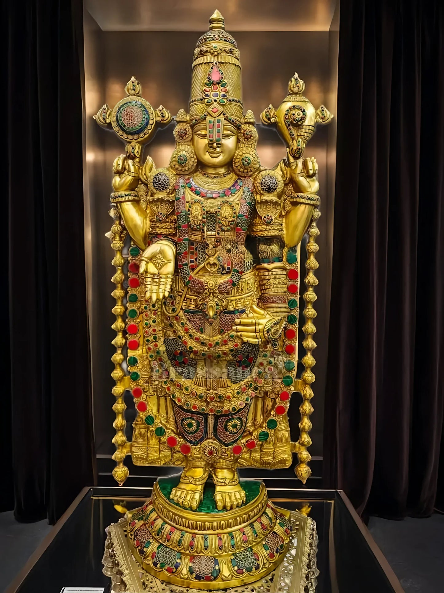 Brassaura™ Pure Brass Tirupati Balaji Idol with Stonework – 48 Inches, 49 Kgs