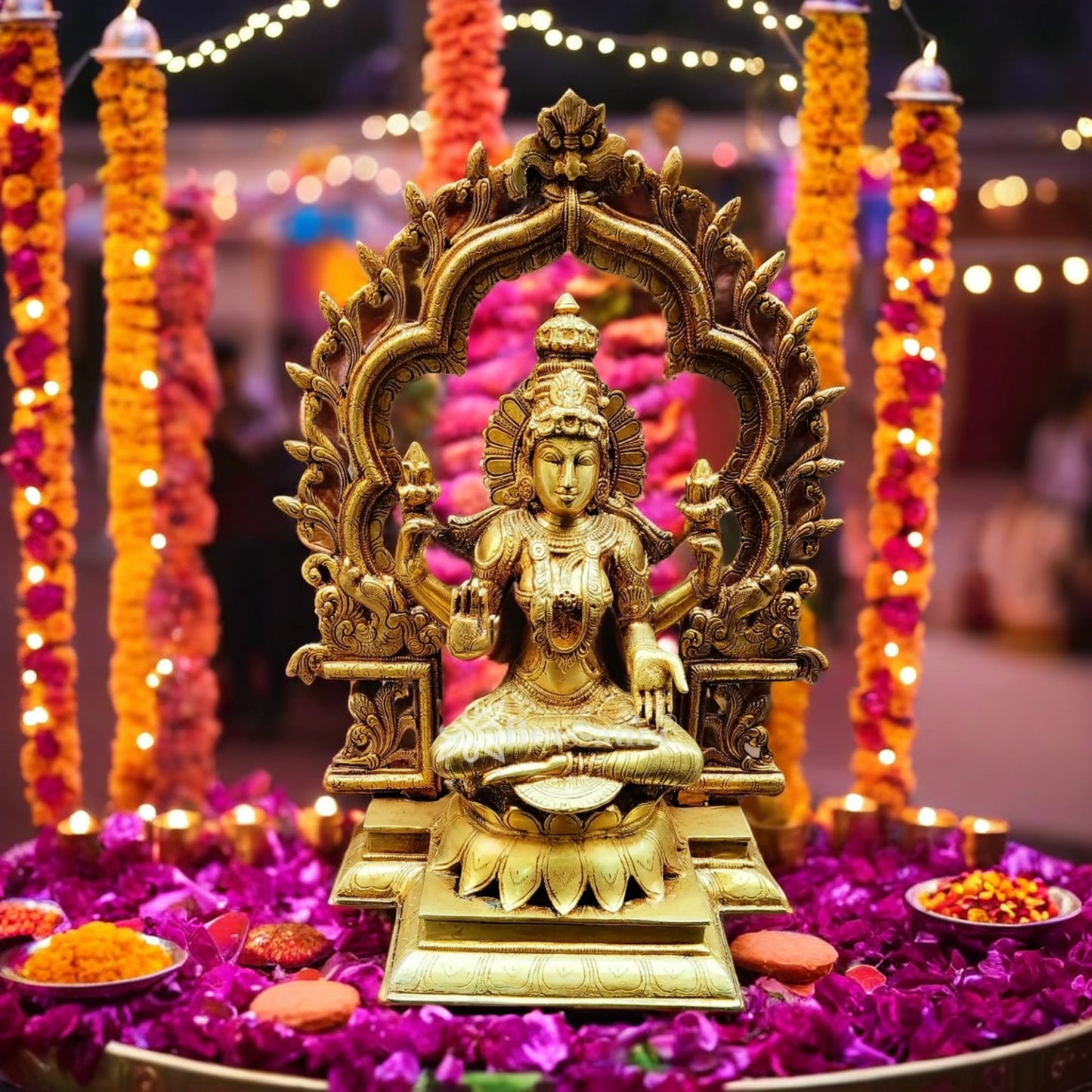 Brassaura™ Devotional Brass Laxmi Murti – Height 15.5 Inches & Weight 10 Kgs | Temple Statue