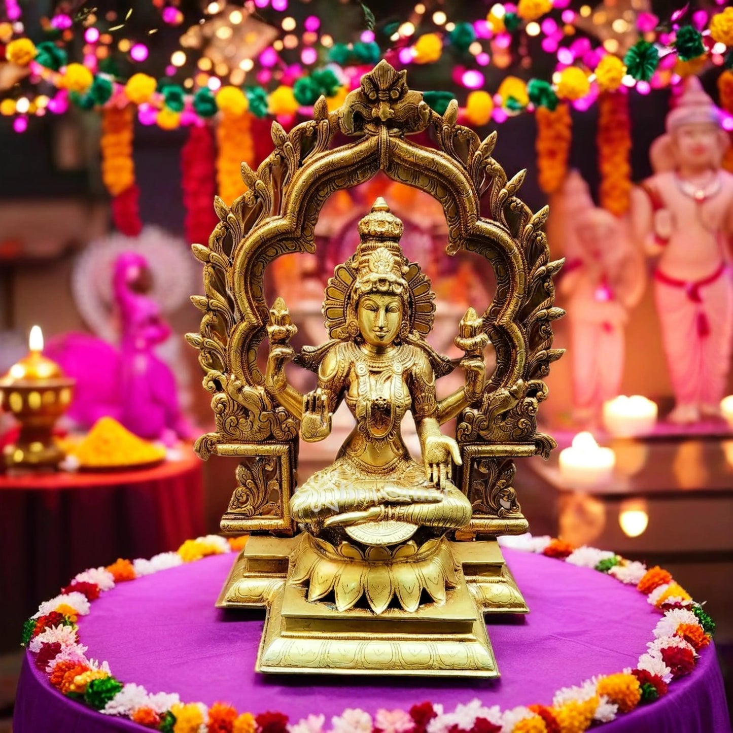 Brassaura™ Devotional Brass Laxmi Murti – Height 15.5 Inches & Weight 10 Kgs | Temple Statue