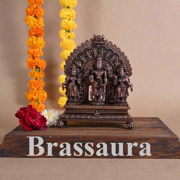 Copper Sridevi Bhoodevi Sameta And Bala Ji Idol For Home Decor Weight 1.52 Kg And Height 7 Inch