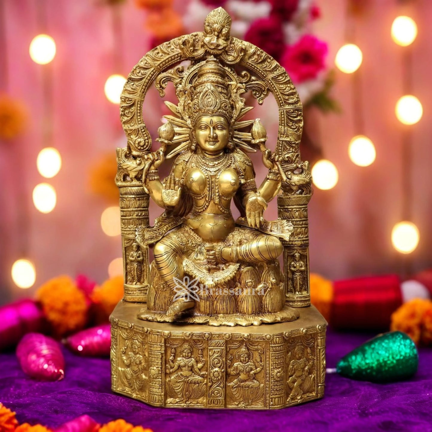 Brassaura™ Artistic Brass Laxmi Idol – Height Inches 19.7 & Weight 14.8 Kgs | Home & Puja Décor